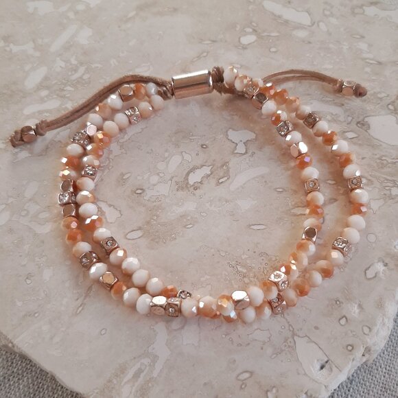 Fossil Delicate Peach & Cream Bead Bracelet - Picture 1 of 9